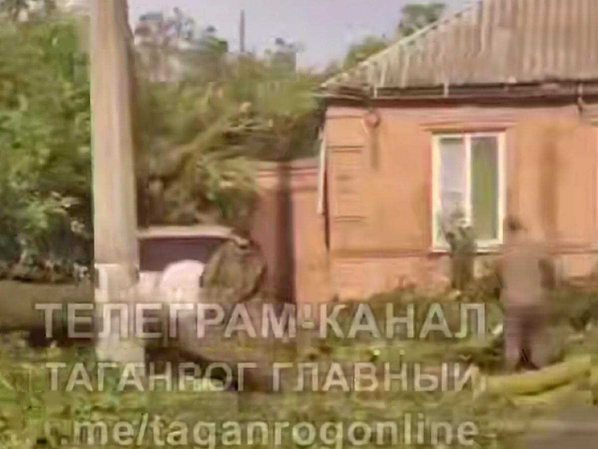 В Таганроге из-за непогоды на частный жилой дом рухнуло огромное дерево